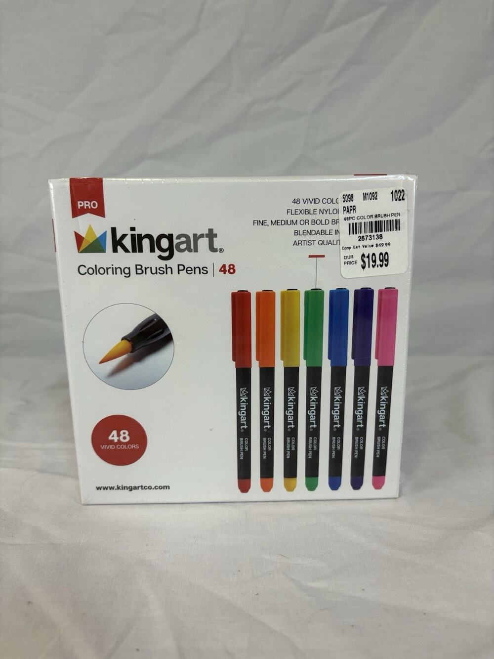 Kingart Pro Coloring Brush Pens 48-Pack Vivid Colors Blendable